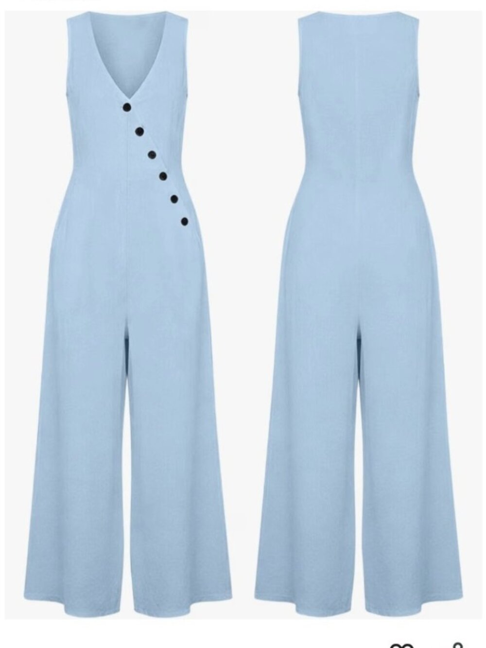 Light Blue Sleeveless V-Neck Wide-Leg Cotton-Linen Jumpsuit/Romper Size 3X NEW